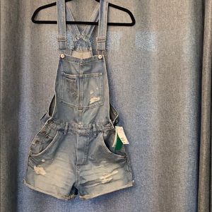 Denim Short Distressed Overalls by H&M